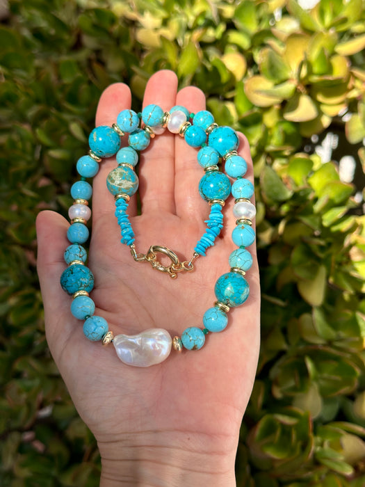 Turquoise and Pearl Statement necklace