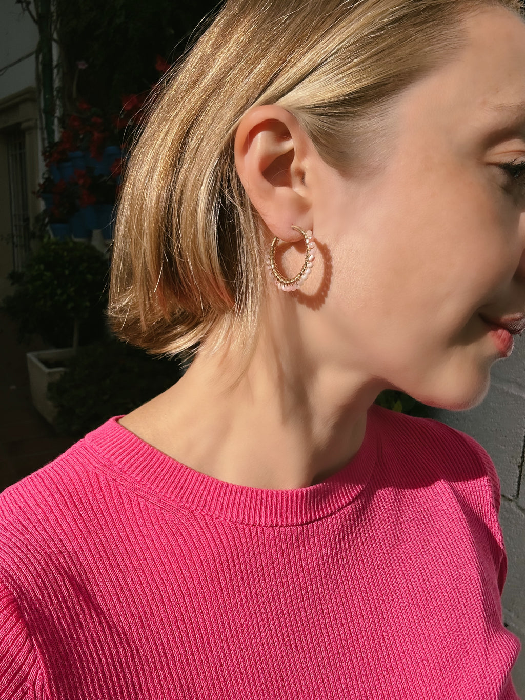 Pink Opal Hoop Earrings