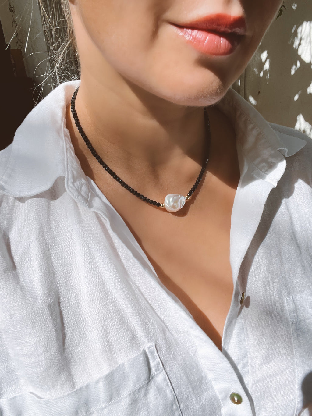 Black Spinel and Baroque Pearl Necklace