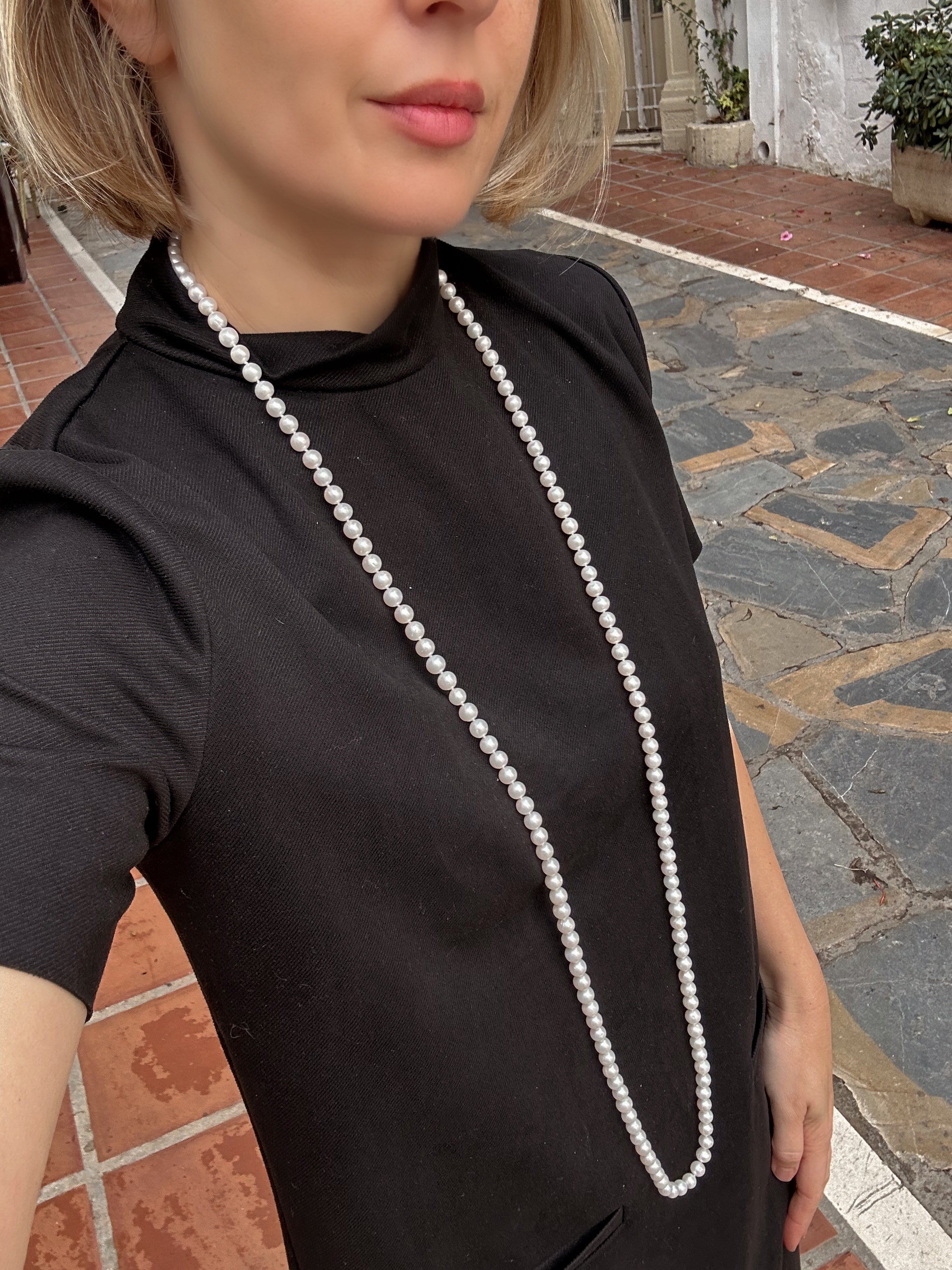 Long Rope Pearl Necklace, White Freshwater Pearls