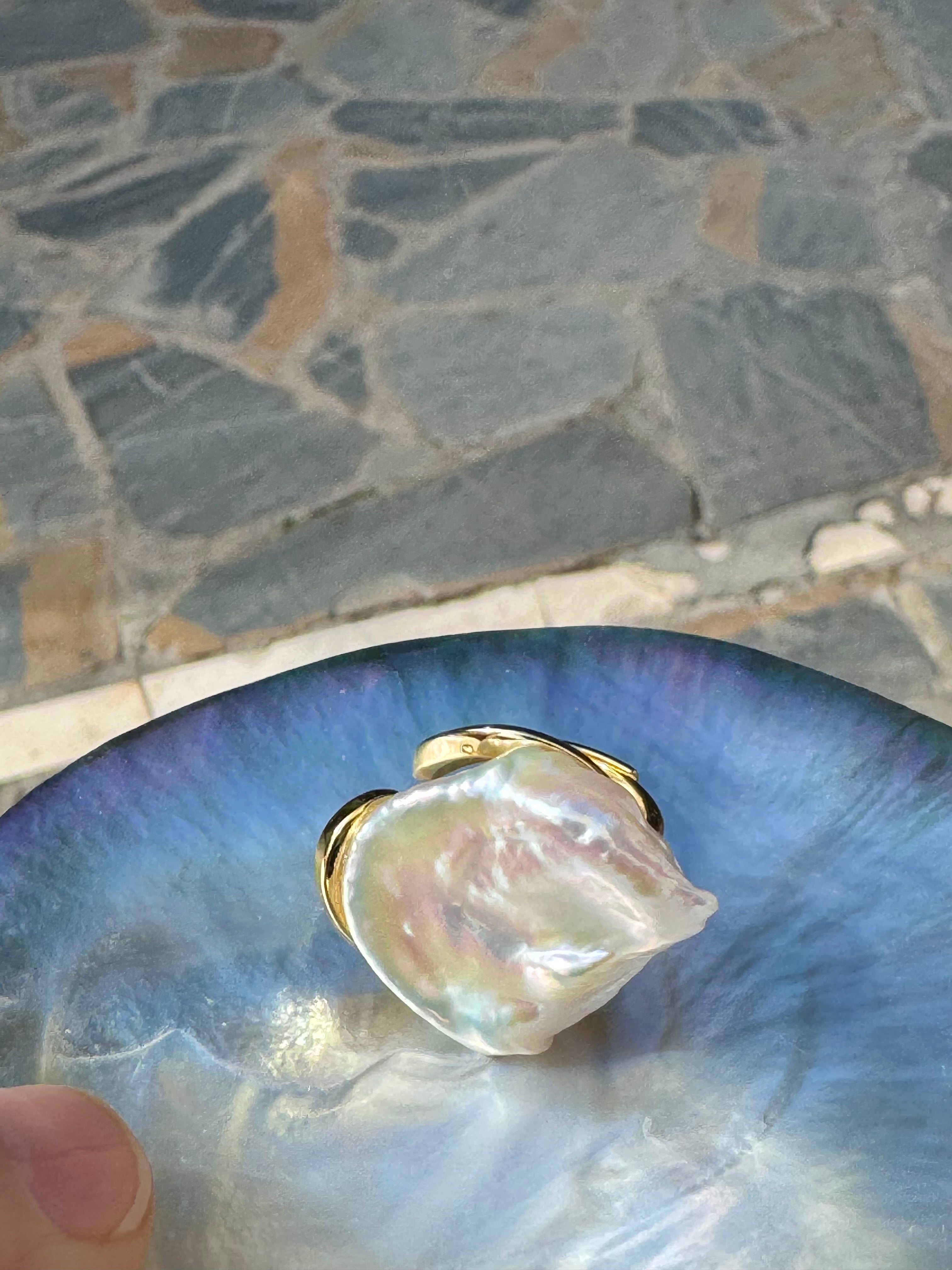 Baroque Pearl Statement Ring — Gold-Plated Sterling Silver (Resizable)