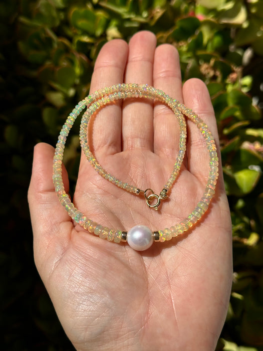 Ethiopian Opal And Edison Pearl Necklace