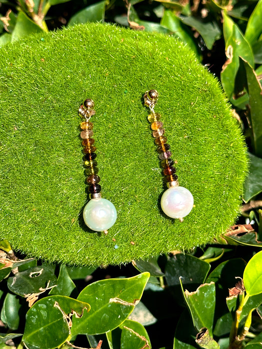 Tourmaline And Pearl Drop Earrings