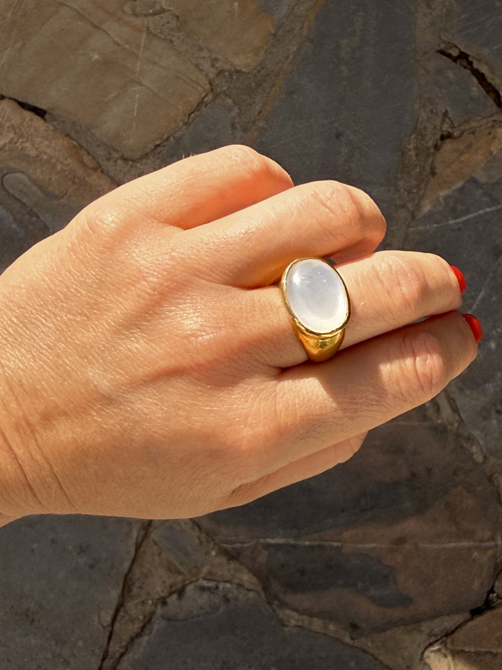 Luminous Moonstone Cabochon Ring — Gold-Plated Sterling Silver
