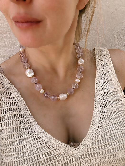 Chunky Amethyst And Pearl Necklace