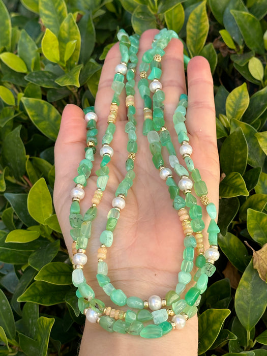 Chrysoprase, Ethiopian opal and Freshwater Pearl Layered Necklace