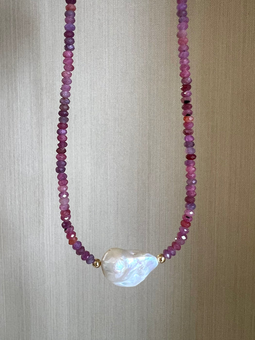 Ruby And Baroque Pearl Necklace