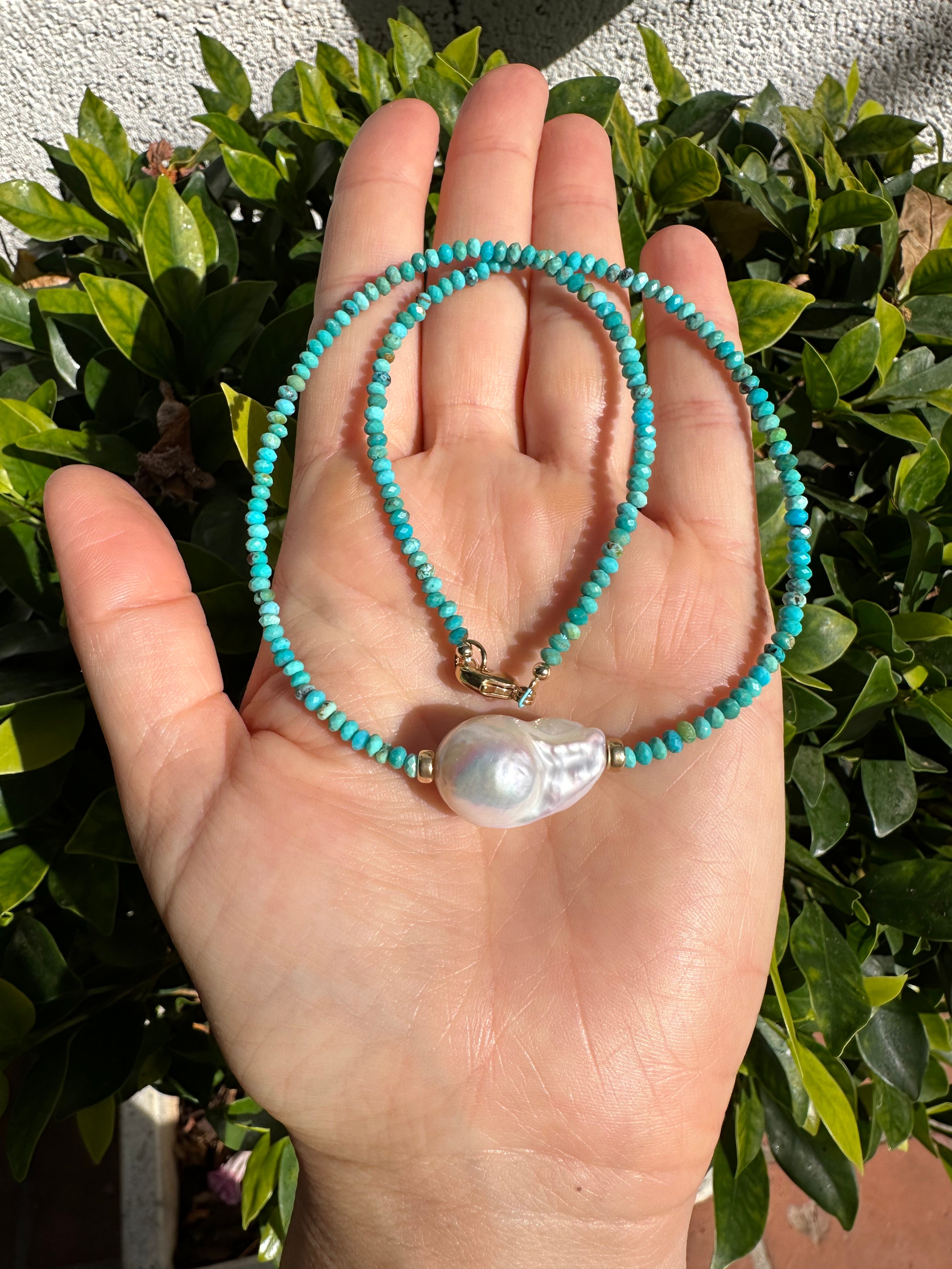 Natural Turquoise And Baroque Pearl Necklace