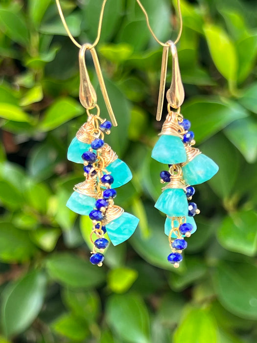 Amazonite And Lapis Lazuli Dangling Earrings