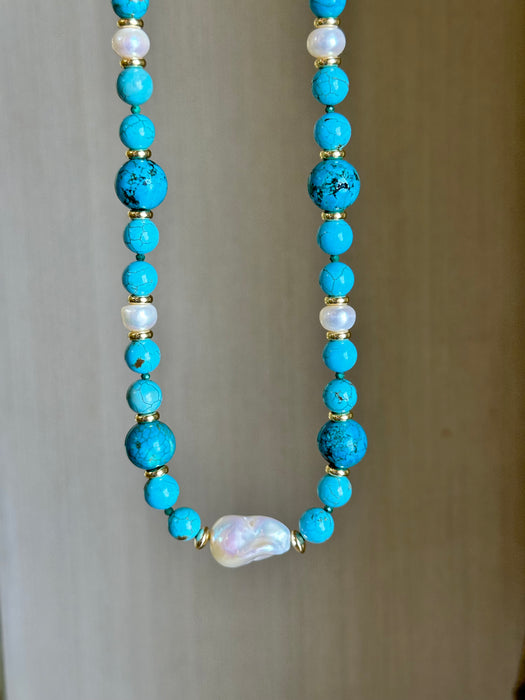 Turquoise and Pearl Statement necklace