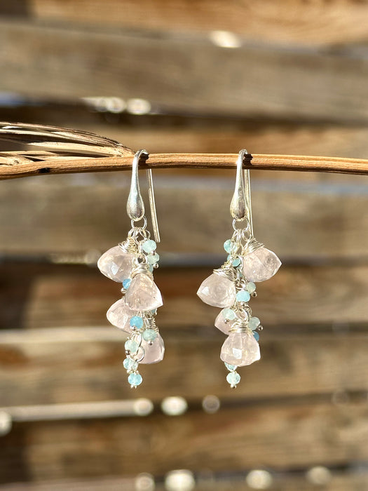 Rose Quartz And Aquamarine Drop Earrings