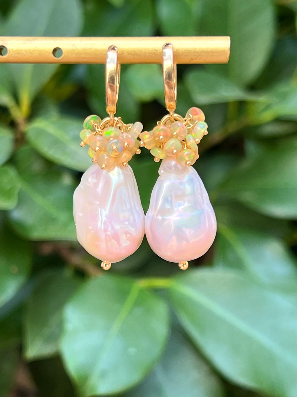 Ethiopian Opal And Baroque Pearl Earrings