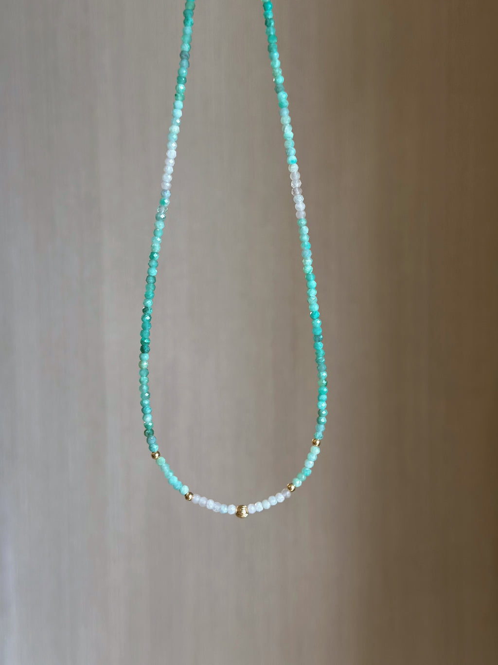 Dainty Shaded Emerald And Solid Gold Necklace