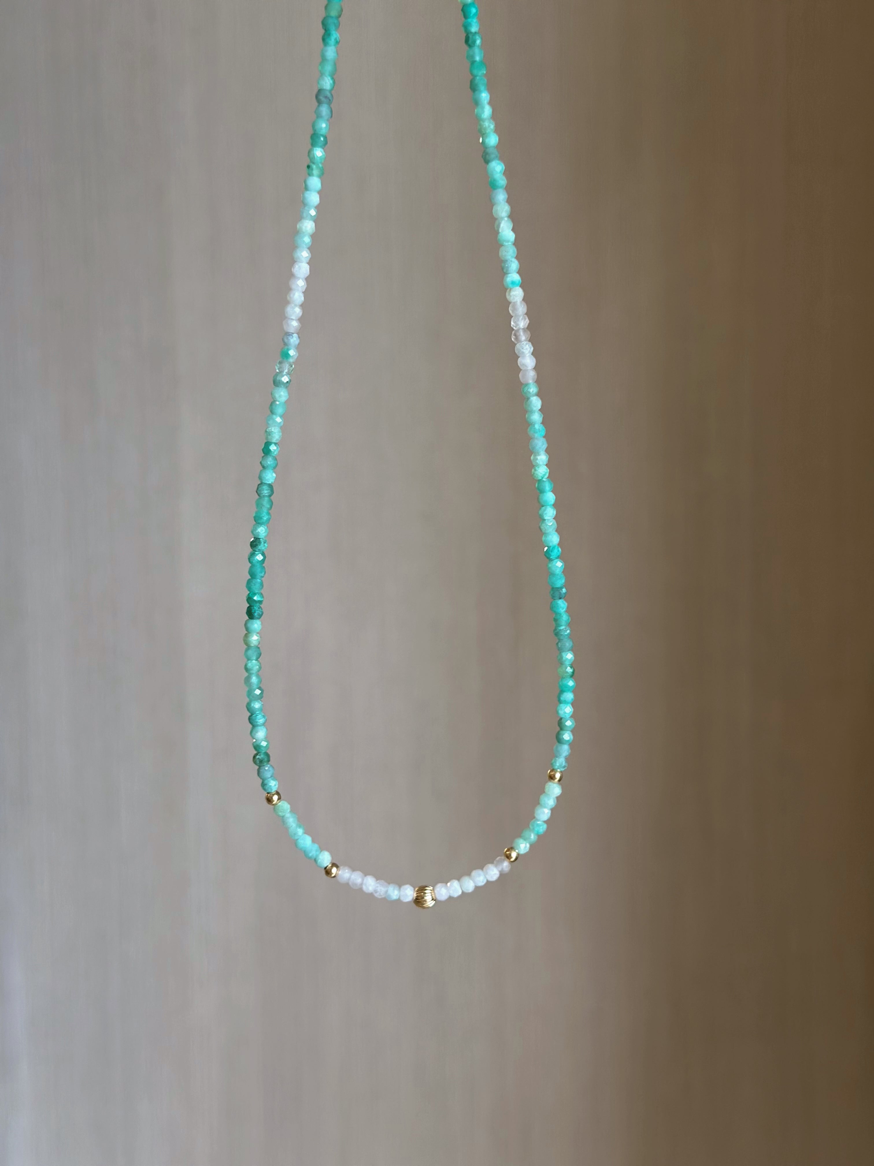Dainty Shaded Emerald And Solid Gold Necklace