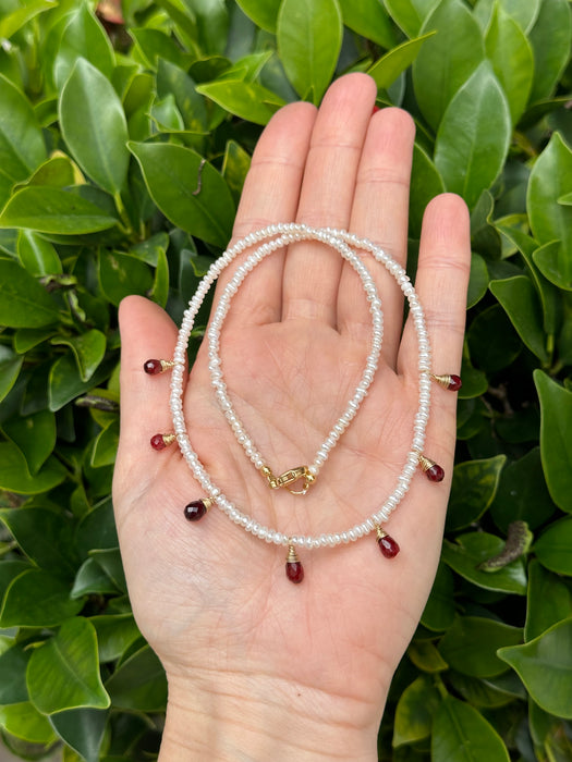 Garnet and pearl dainty necklace