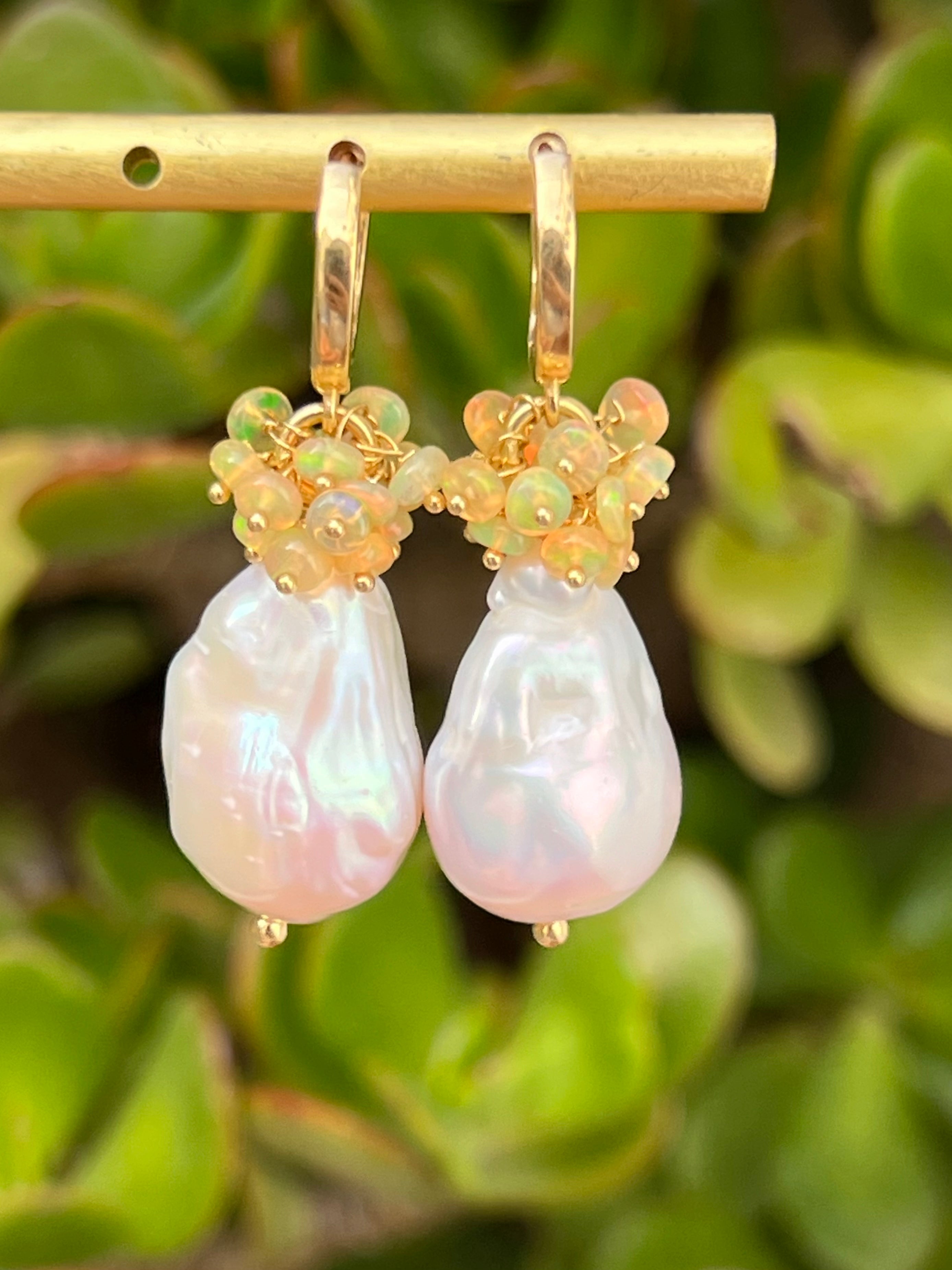 Ethiopian Opal And Baroque Pearl Earrings