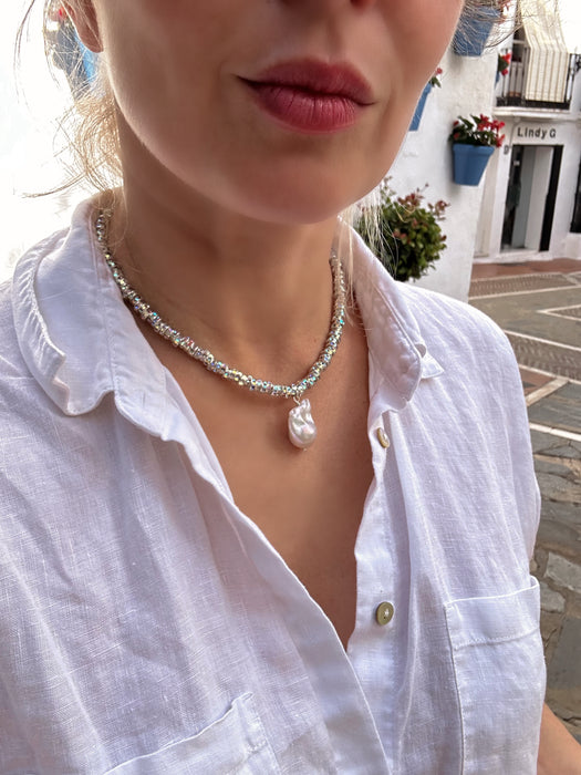 New Year Eve’s Sparkling Necklace with Baroque Pearl