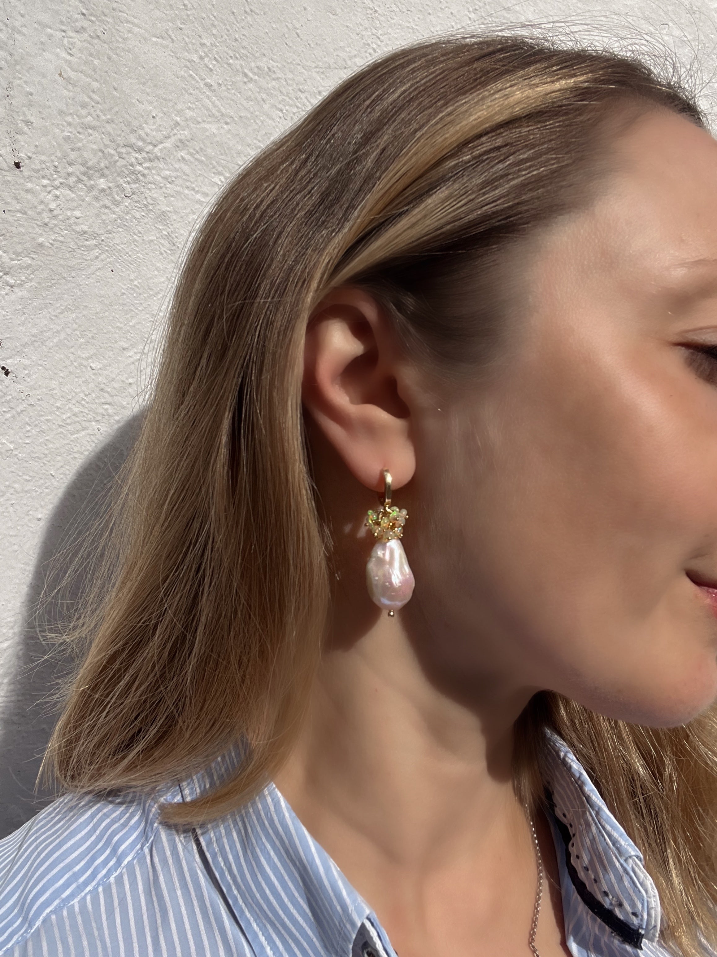 Ethiopian Opal And Baroque Pearl Earrings