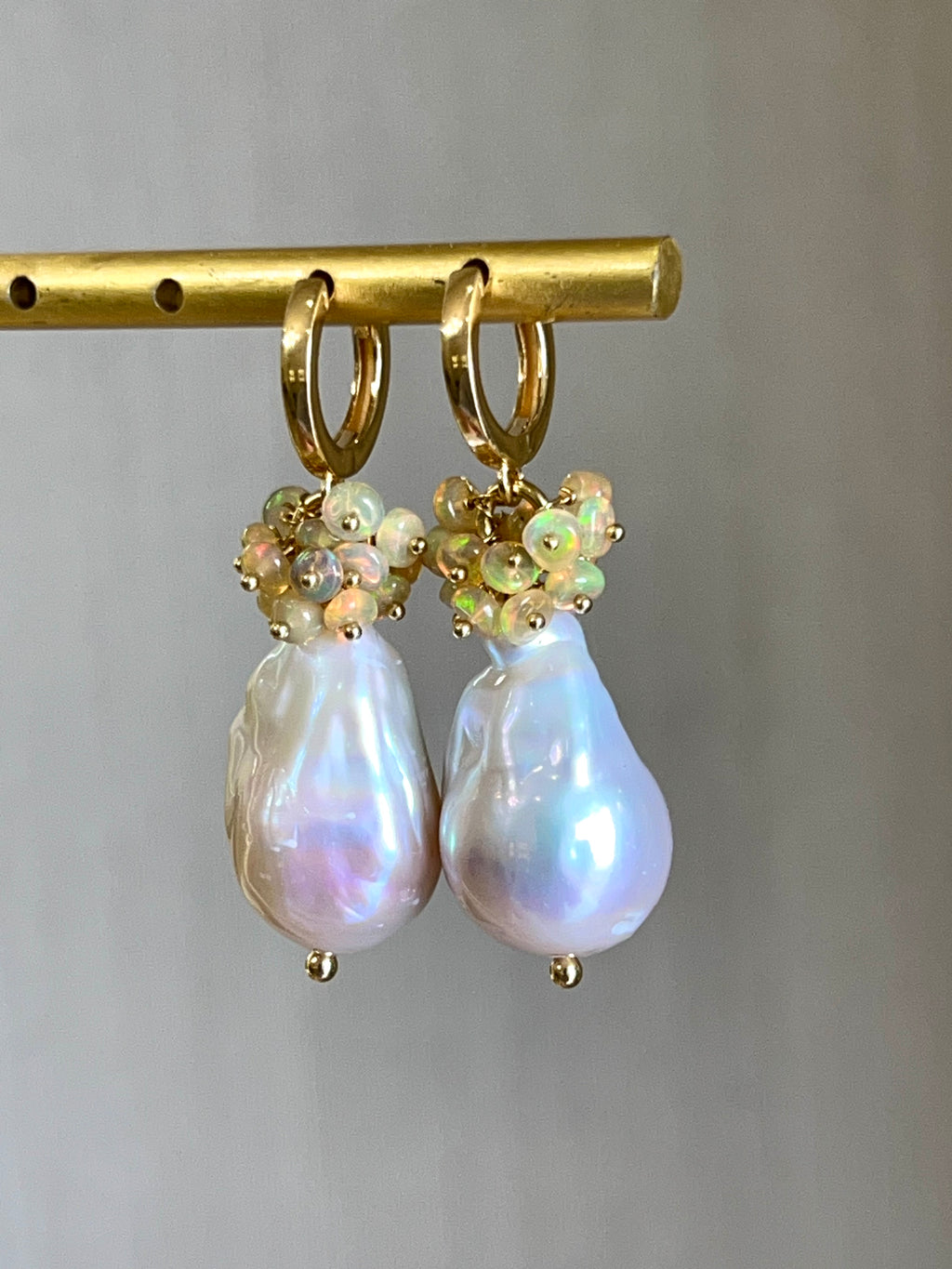 Ethiopian Opal And Baroque Pearl Earrings
