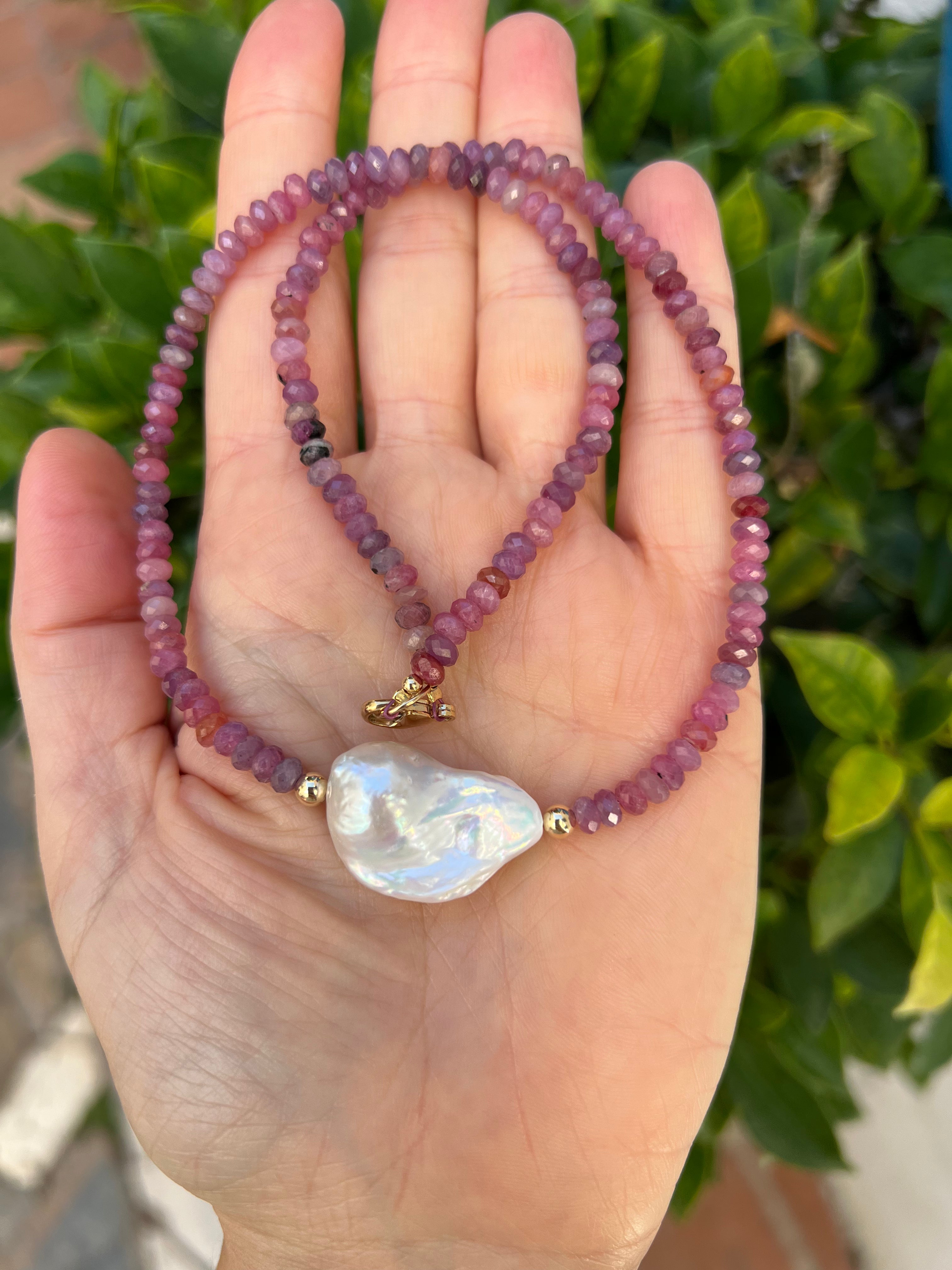 Ruby And Baroque Pearl Necklace