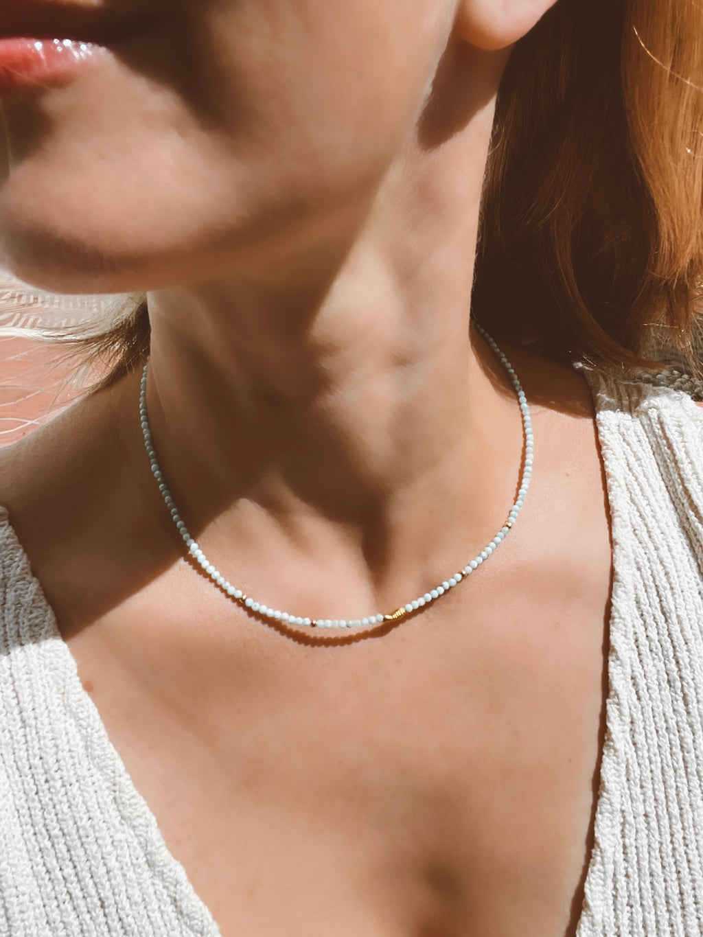Larimar Beaded Necklace in Solid Gold