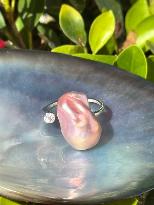 Purple Baroque Pearl Resizable Ring in Silver