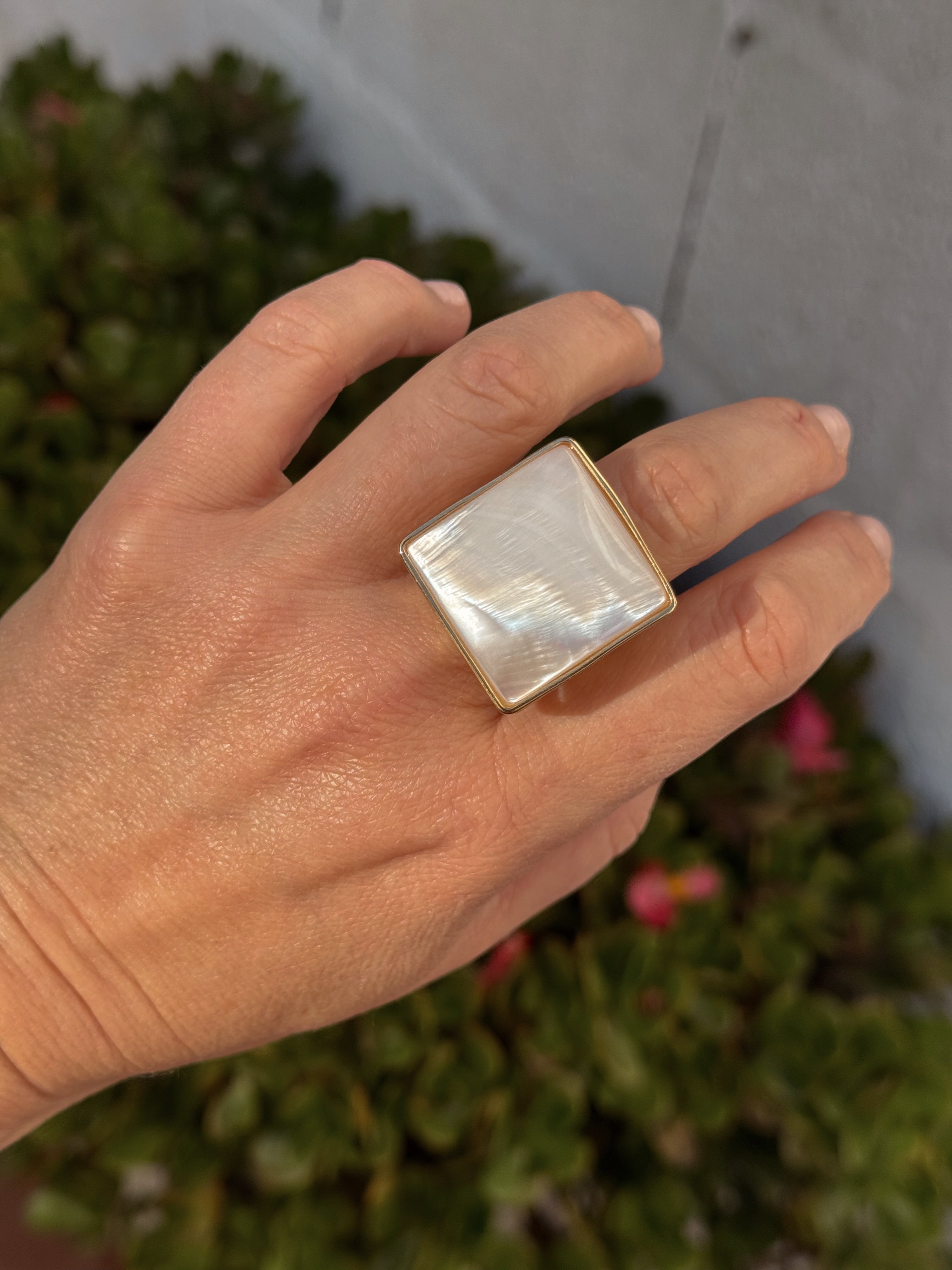 Square Mother of Pearl Statement Ring