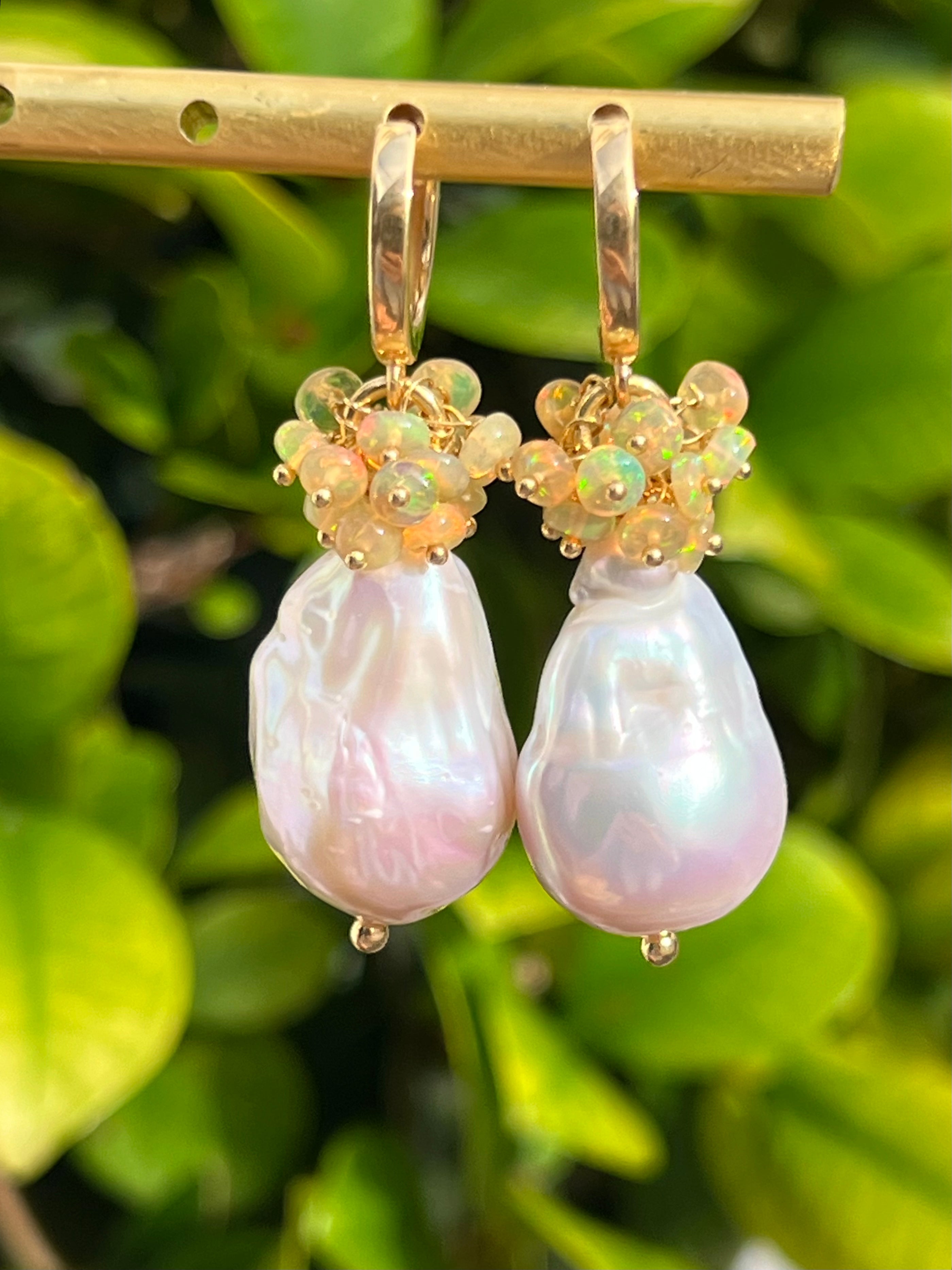 Ethiopian Opal And Baroque Pearl Earrings