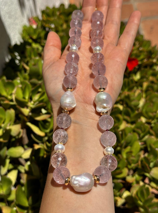 Chunky Amethyst And Pearl Necklace