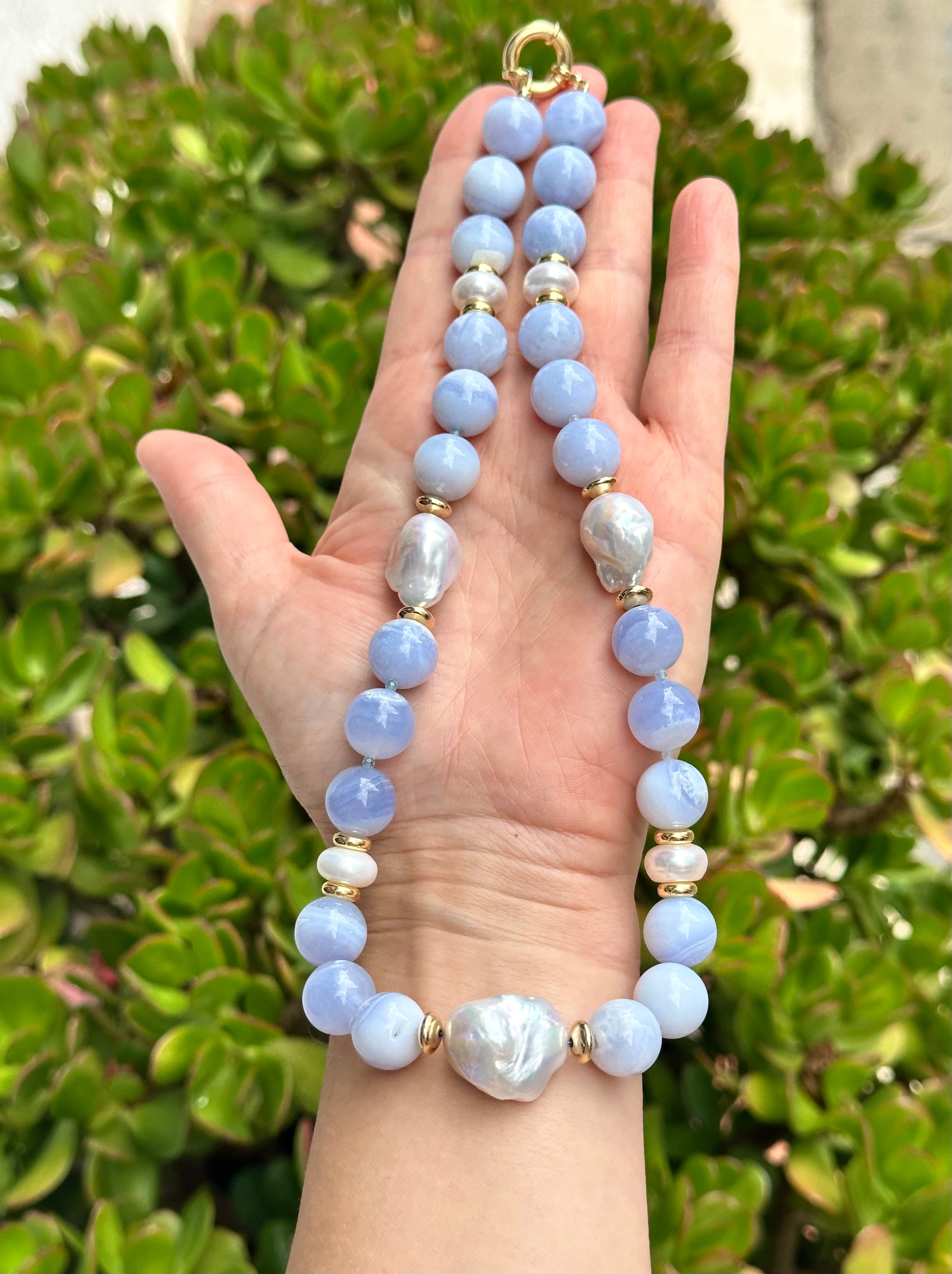 Chunky Lace Agate And Pearl Statement Necklace, Set with Earrings