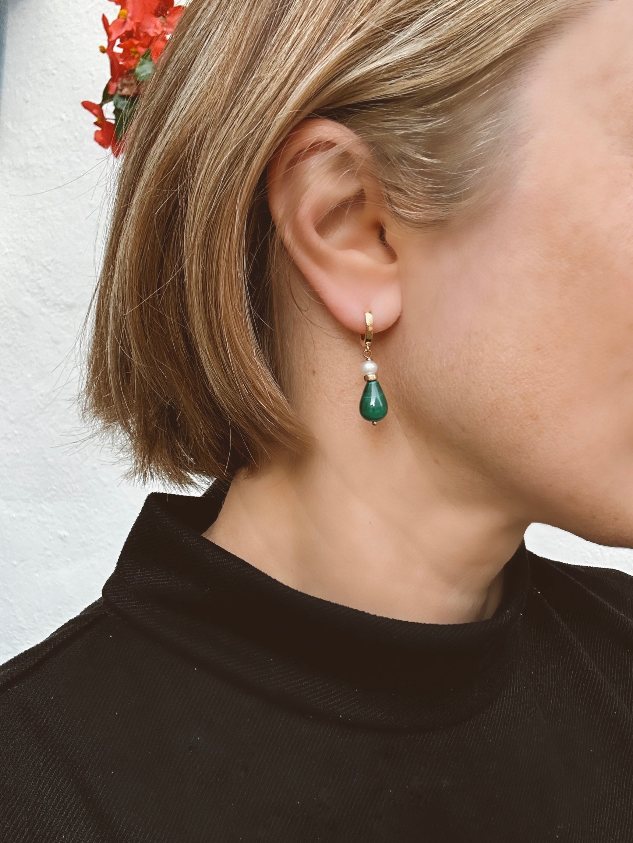 Malachite and Pearl Drop Earrings