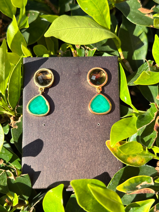 Green Agate And Smoky Quartz Earrings