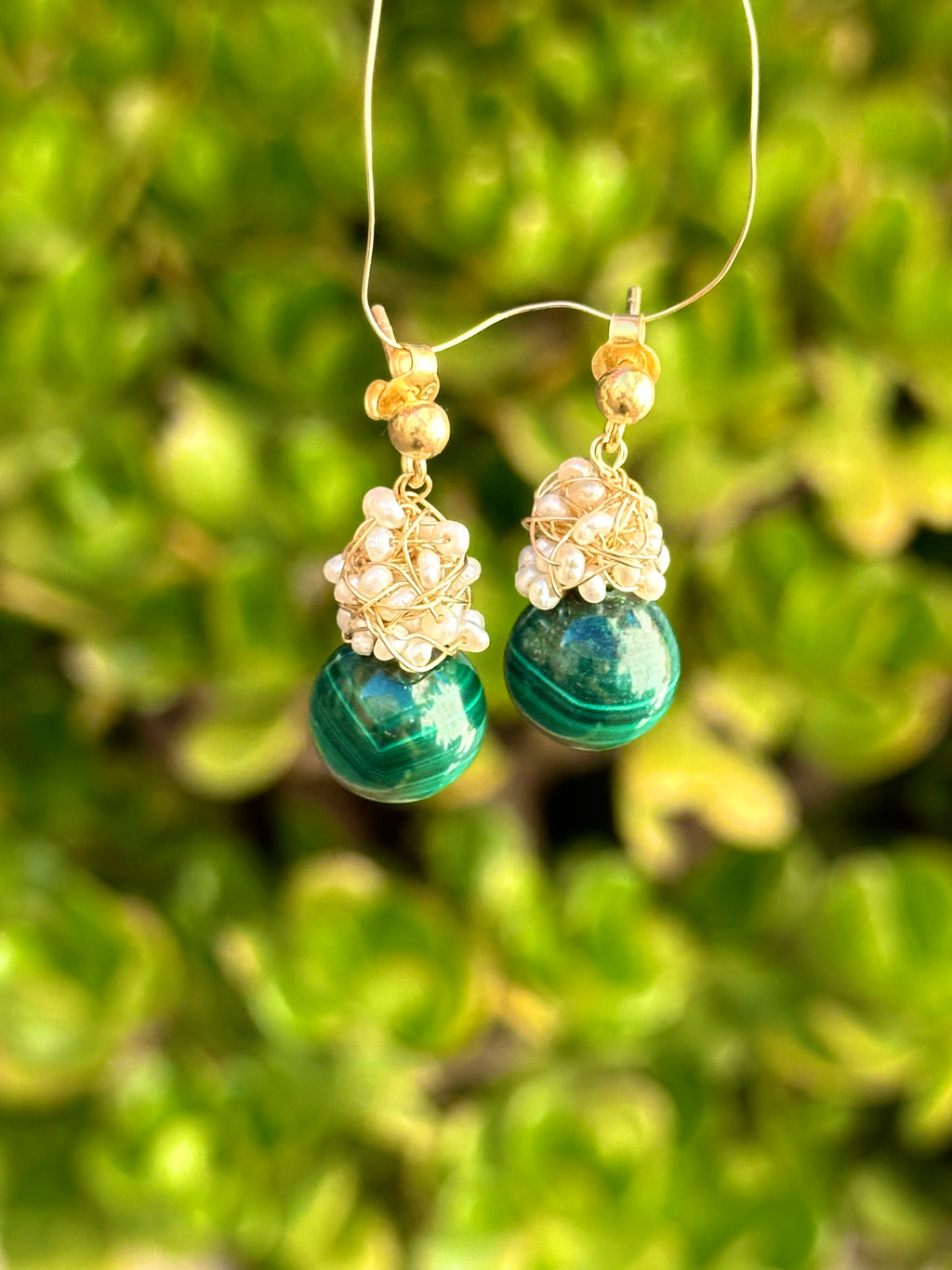 Malachite And Pearl Cluster Earrings