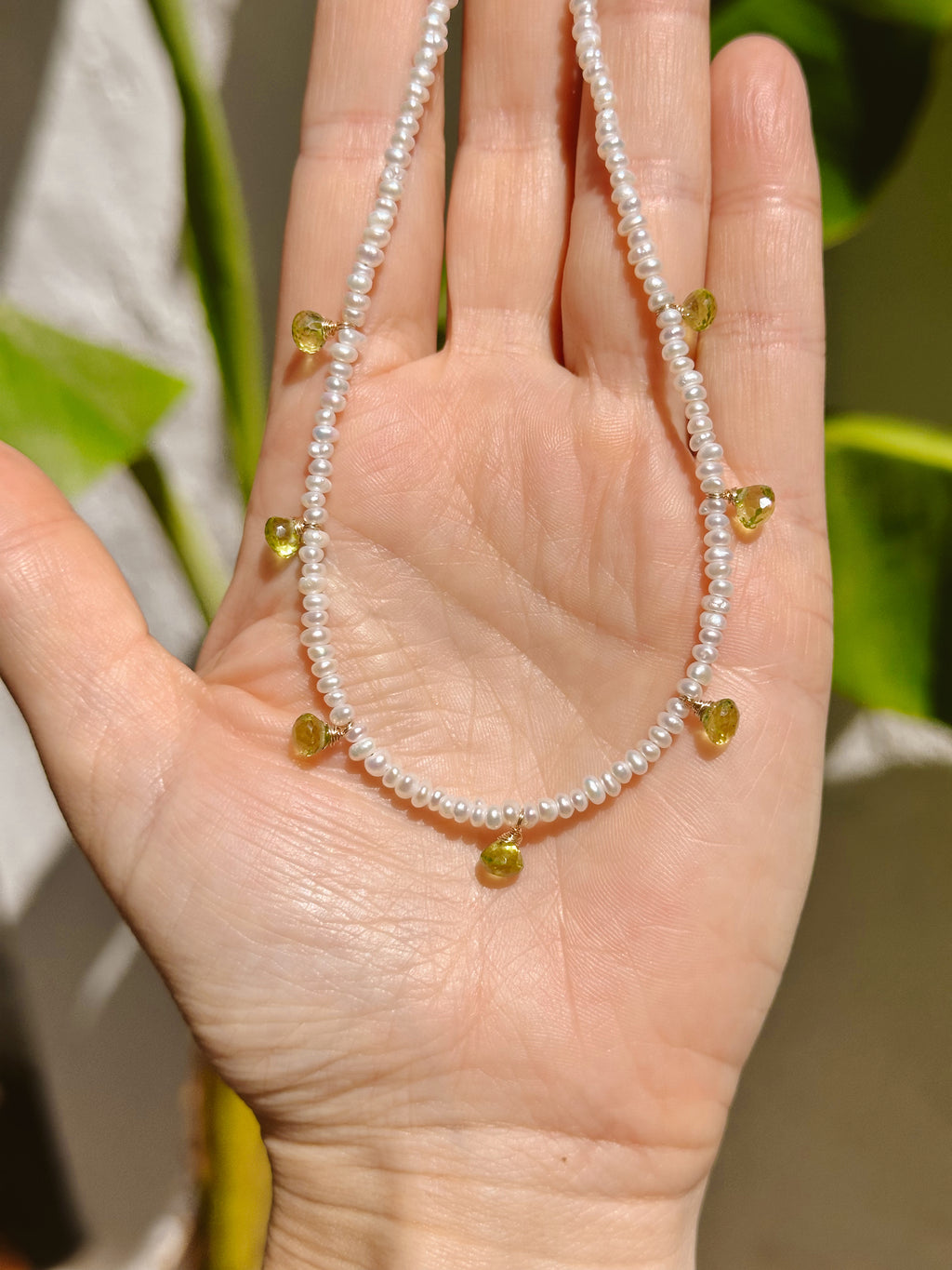 Peridot and Pearl Dainty necklace