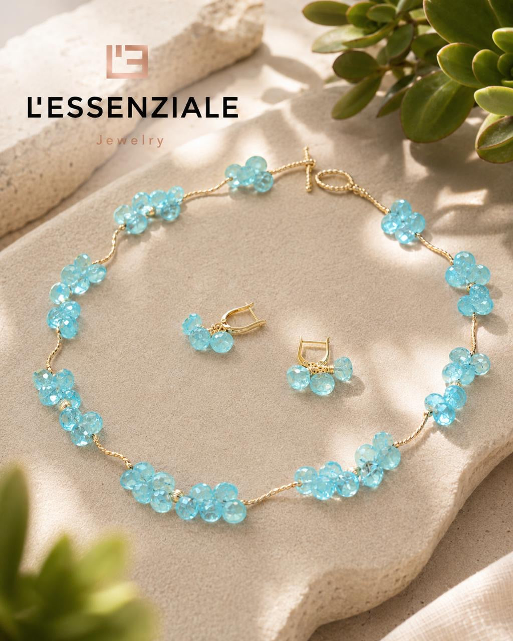 Blue Topaz Necklace & Earrings Set — 14k Gold-Filled & Vermeil