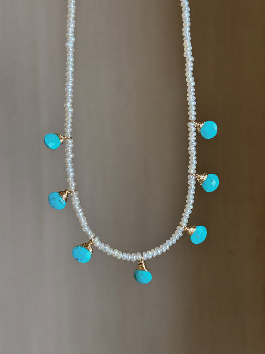 Natural Turquoise and Tiny Pearl Necklace