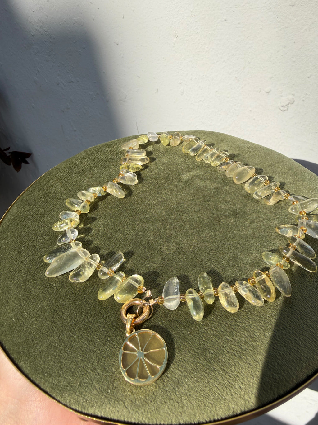 Lemon quartz necklace with citrus pendant