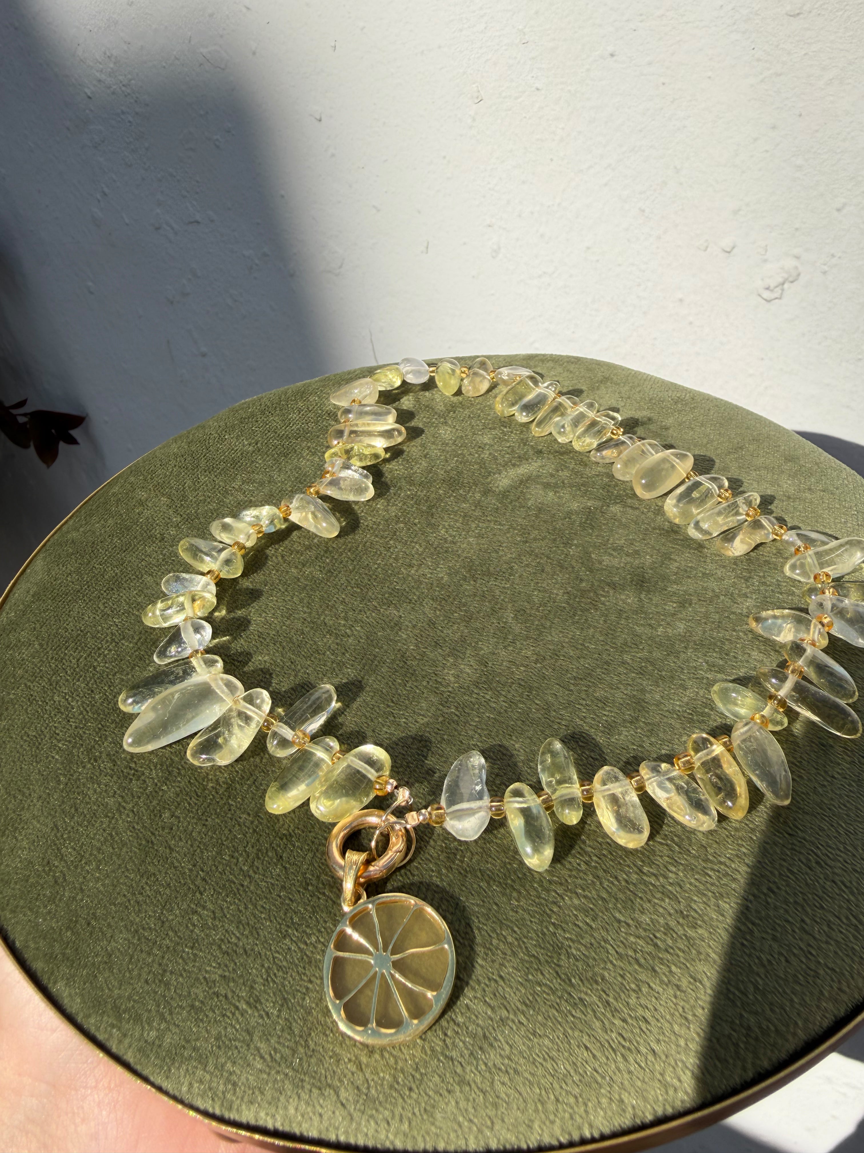 Lemon quartz necklace with citrus pendant