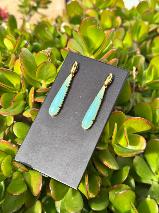 Aqua Chalcedony Long Drop earrings