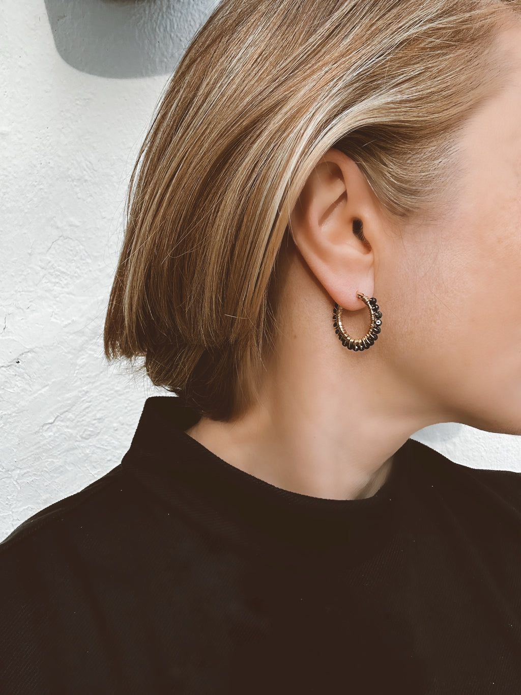 Black Spinel Hoop Earrings