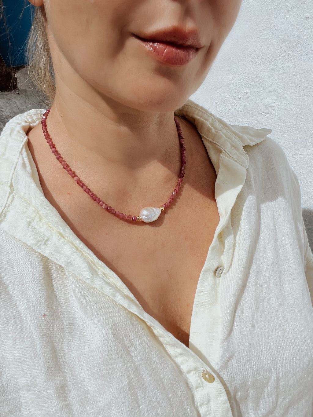 Pink Tourmaline And Baroque Pearl Necklace, October Birthstone Necklace