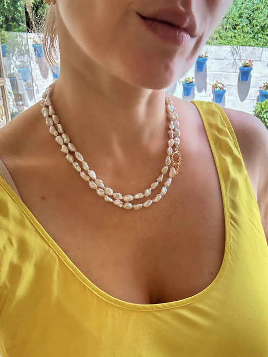 Long White Keshi Pearl Necklace