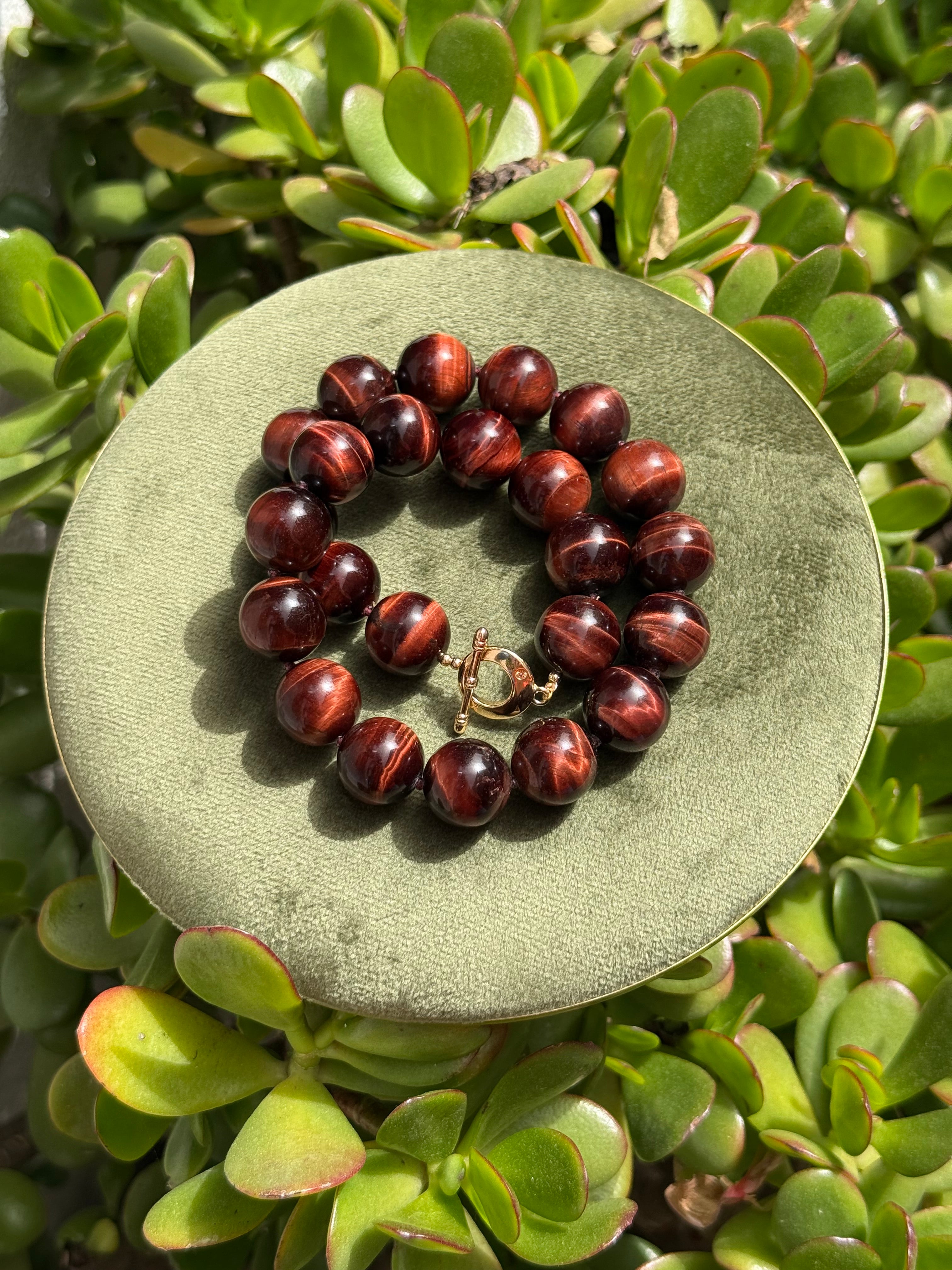 Chunky Red Tiger Eye Stone Necklace