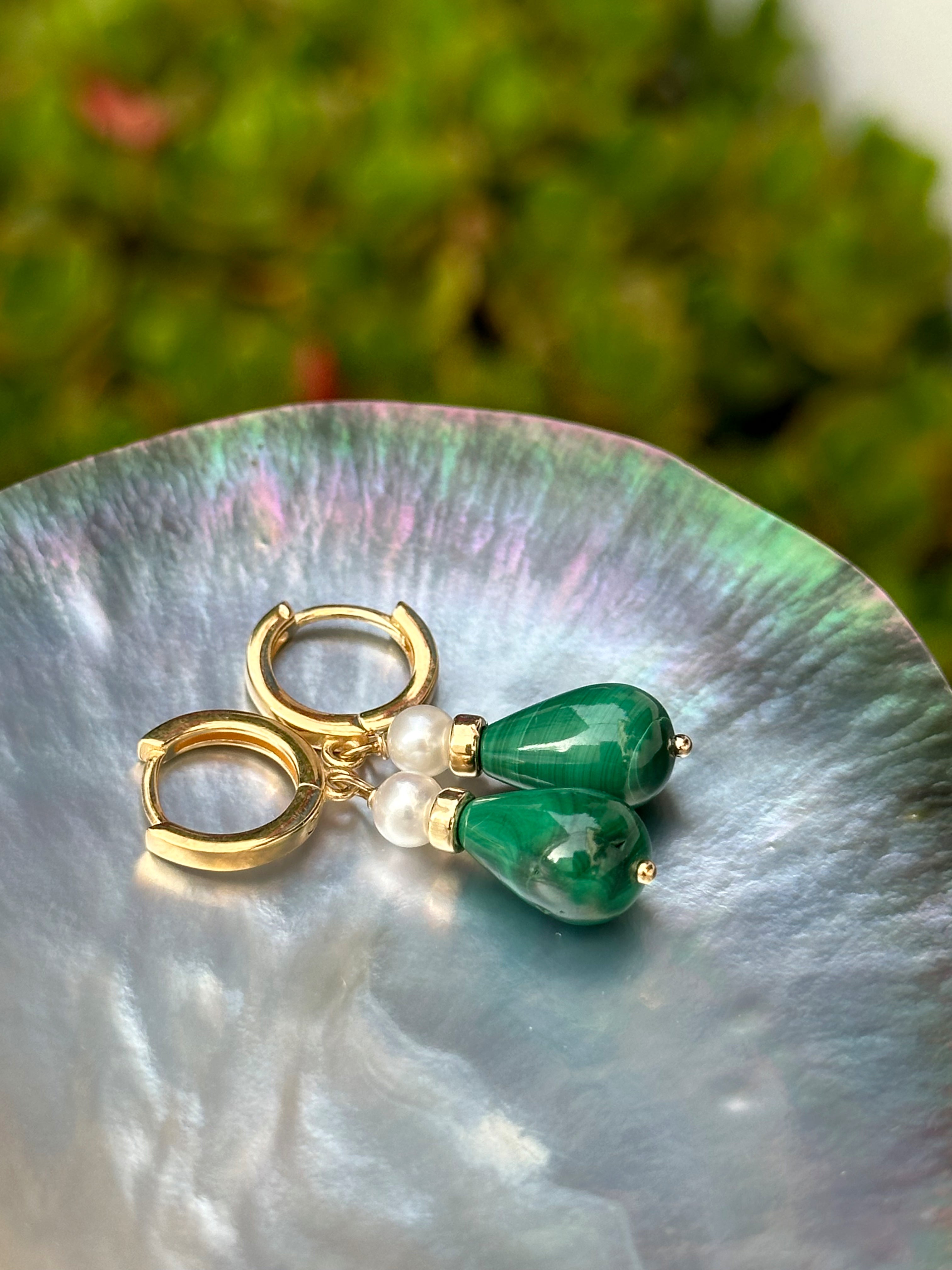Malachite and Pearl Drop Earrings