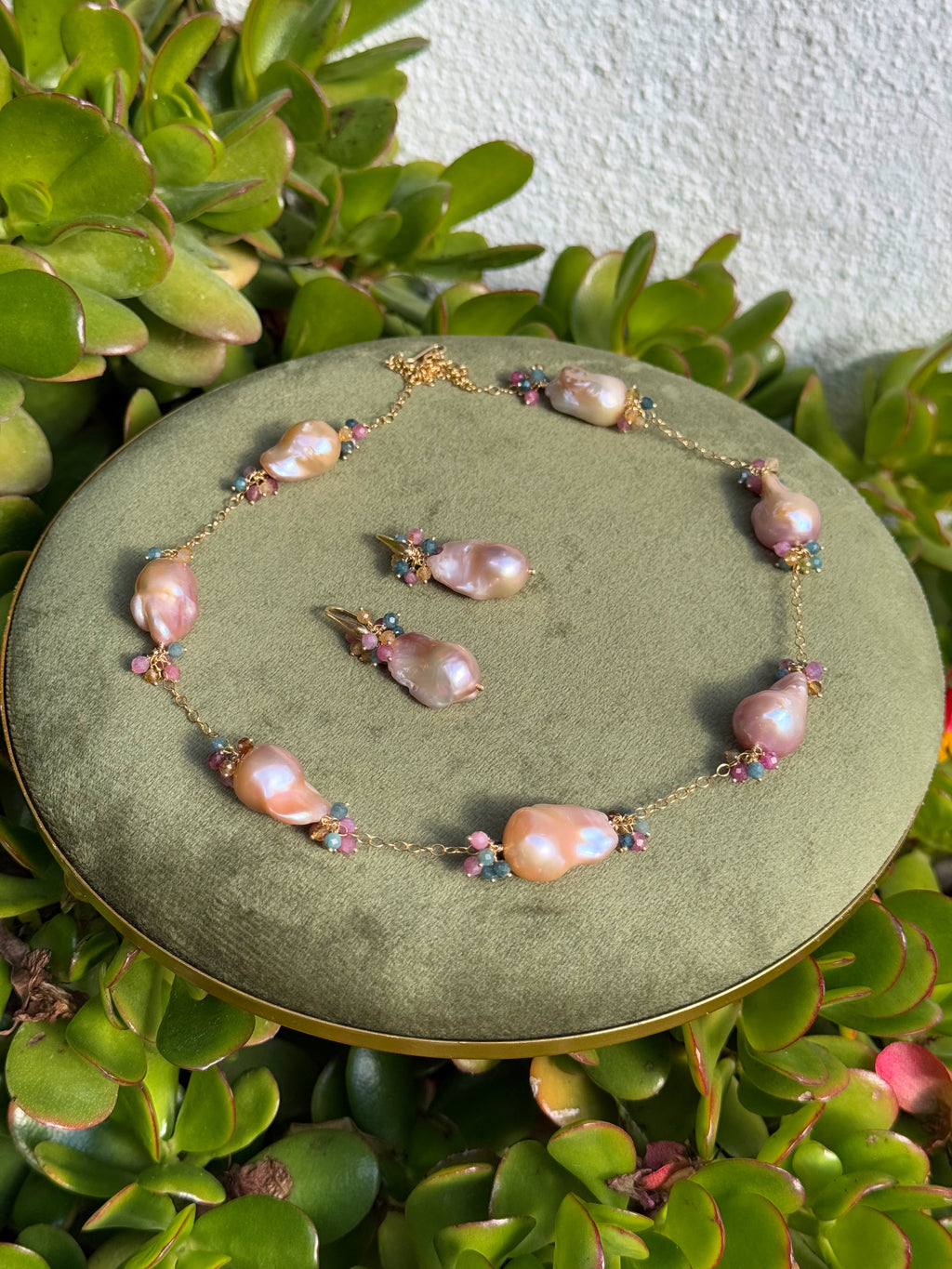 Purple Baroque Pearl & Rainbow Tourmaline Necklace — 14k Gold Filled