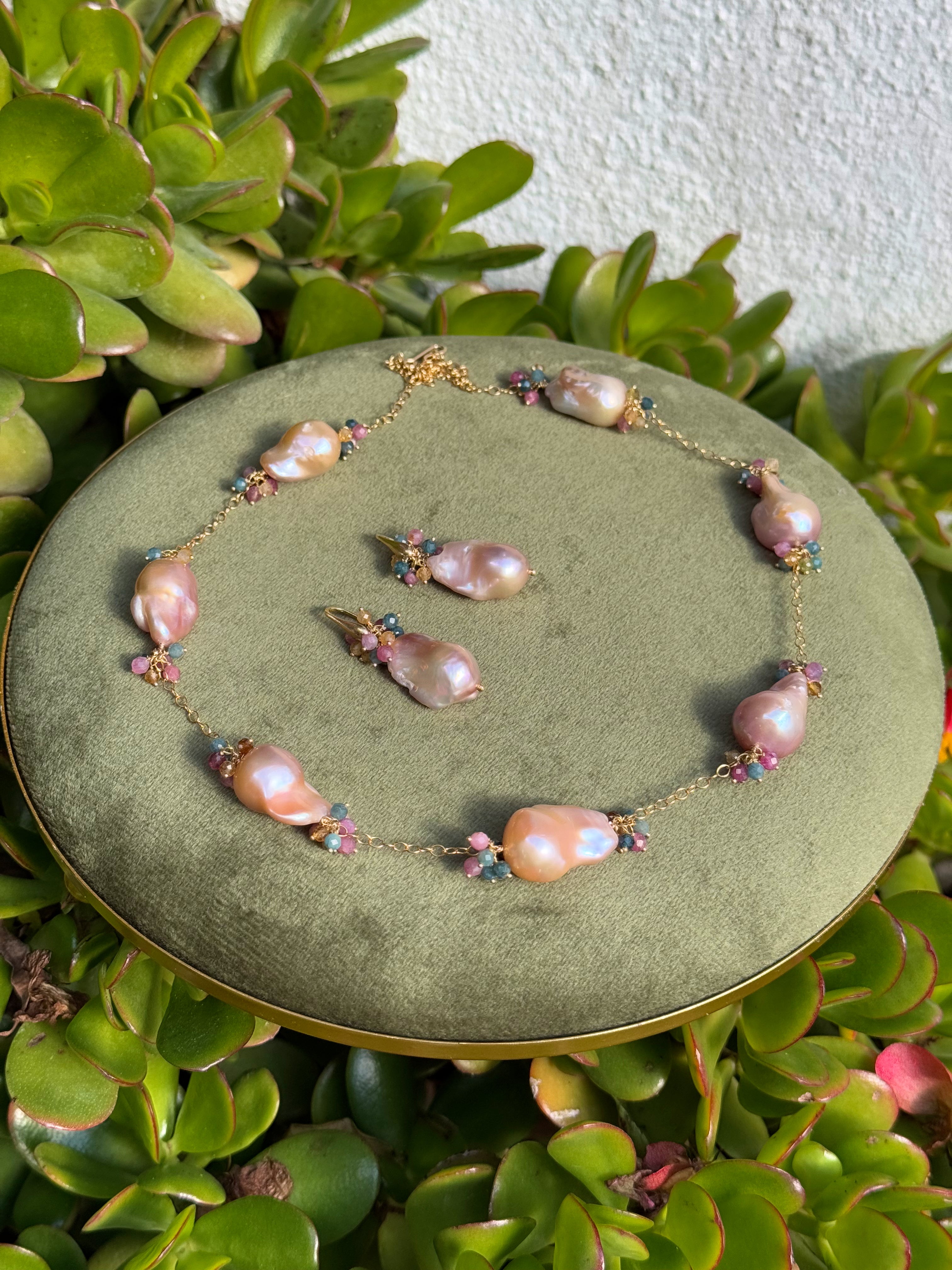 Purple Baroque Pearl & Rainbow Tourmaline Necklace — 14k Gold Filled