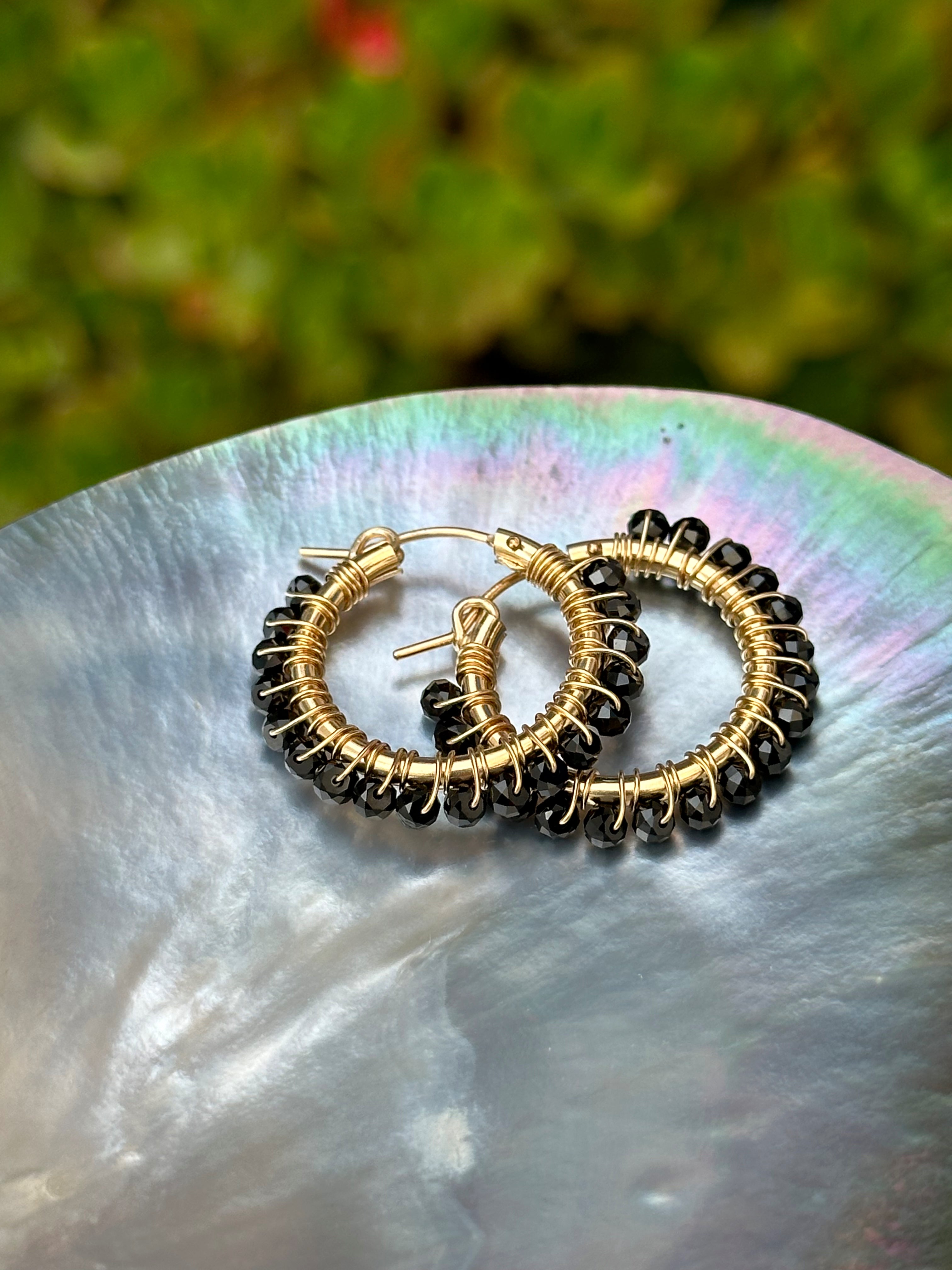 Black Spinel Hoop Earrings