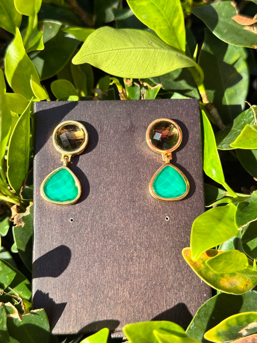 Green Agate And Smoky Quartz Earrings