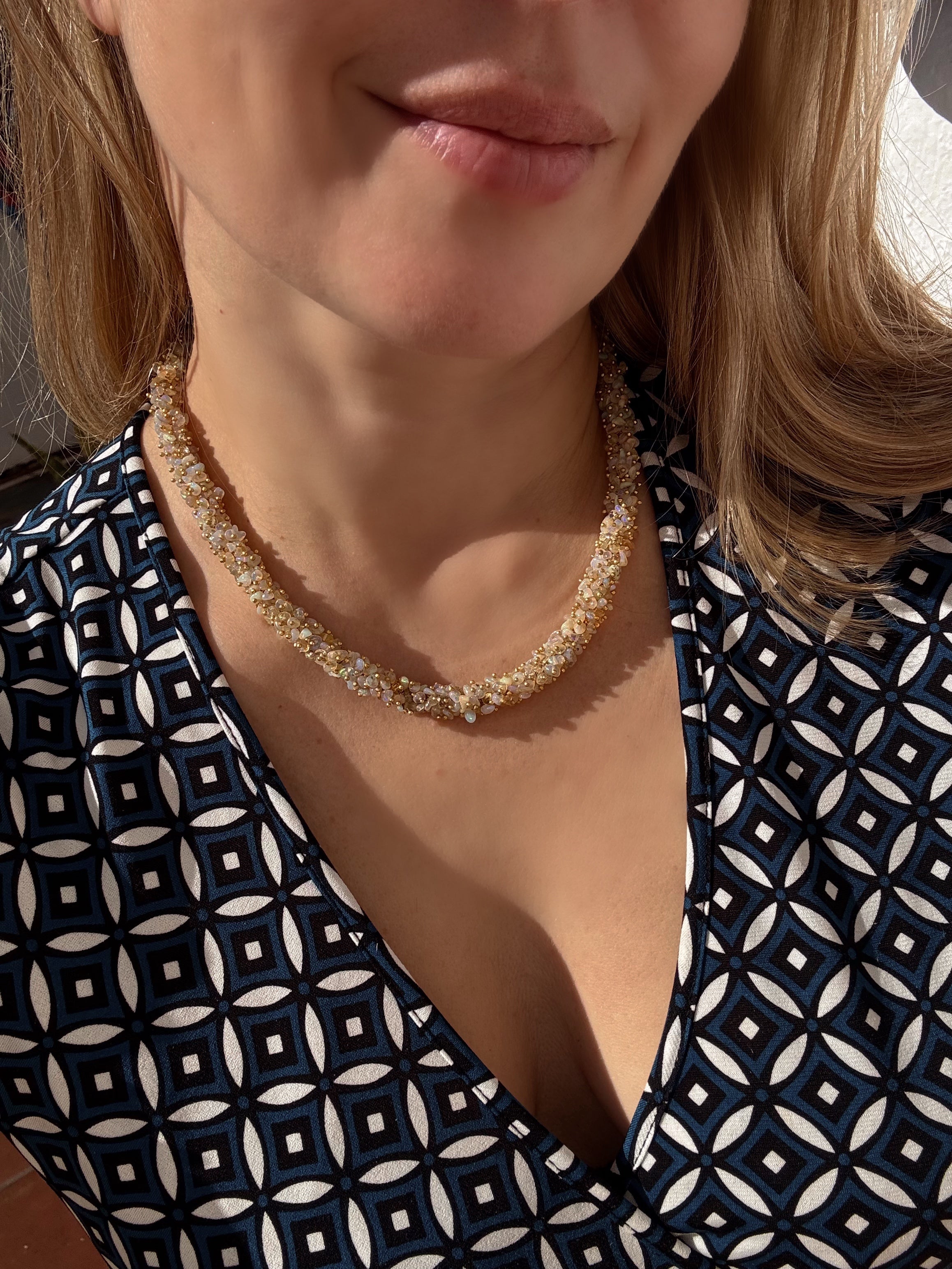 Ethiopian Opal Cluster Necklace — Gold-Plated Silver