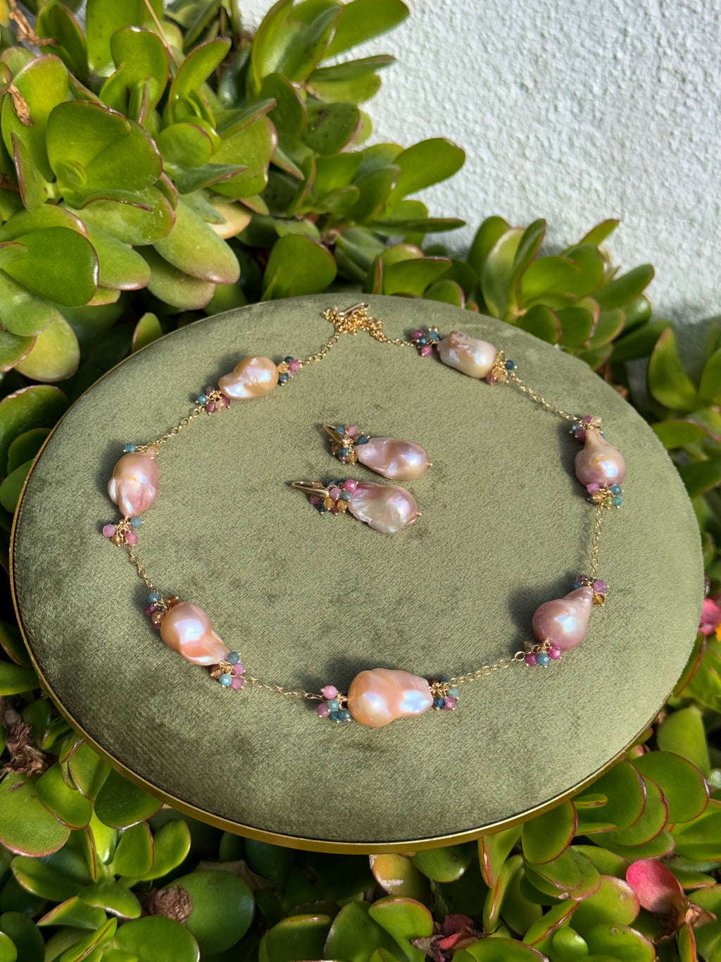 Purple Baroque Pearl & Rainbow Tourmaline Necklace — 14k Gold Filled